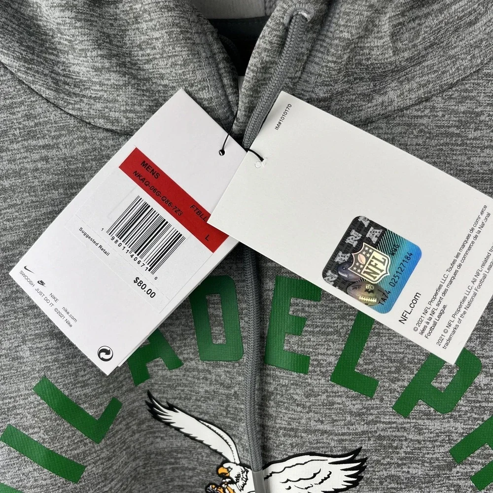Philadelphia Eagles Nike Hoodie Mens Large Gray NFL‎ Retro Logo Sweatshirt NEW